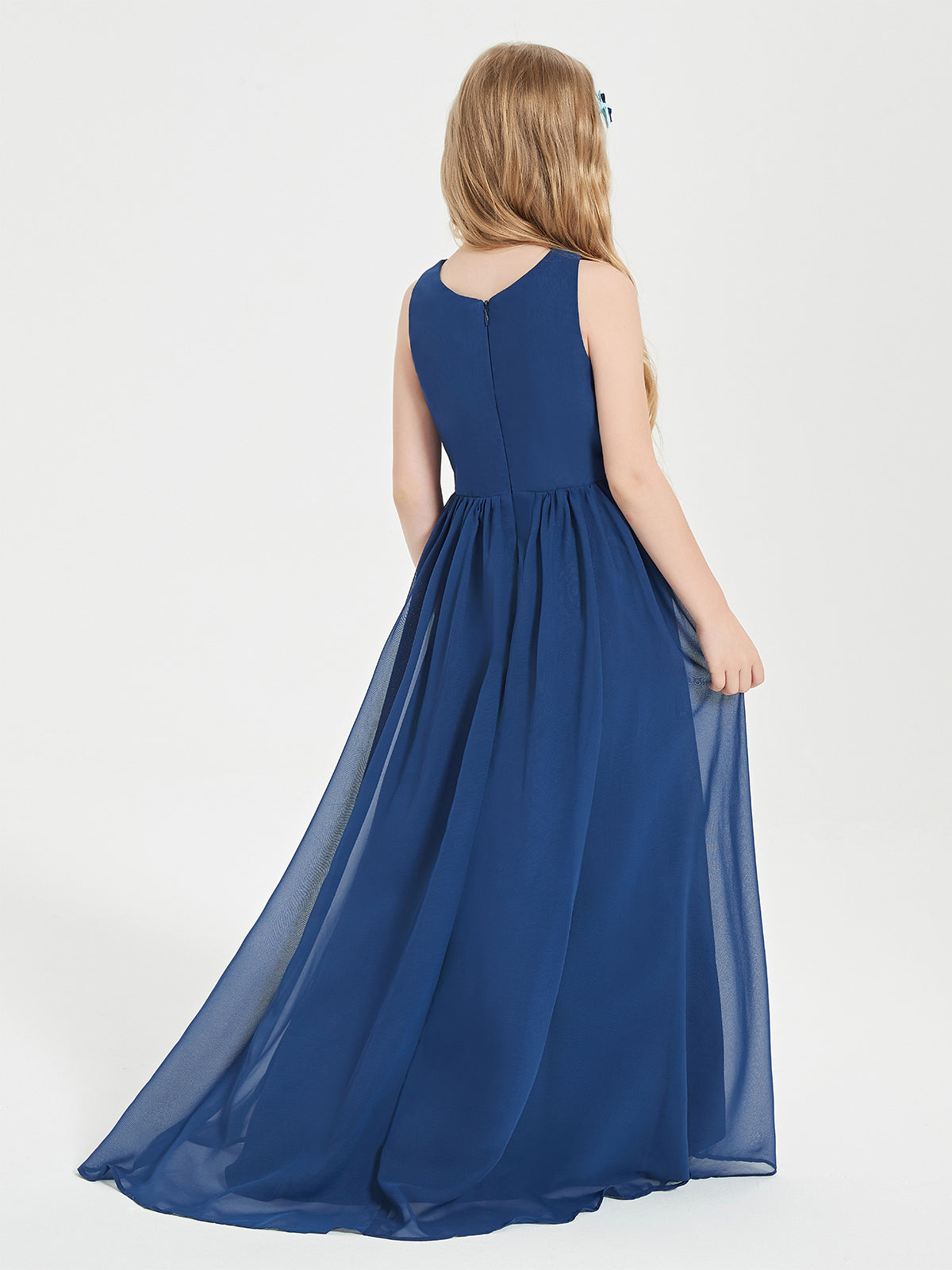 Asymmetrical Junior Bridesmaid Dresses with Scoop Neckline Dark Navy